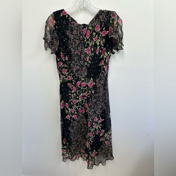 Vintage Y2K Black & Pink Ruffle Flutter Sleeve V-neck Midi Dress Size 8 - Picture 10 of 10